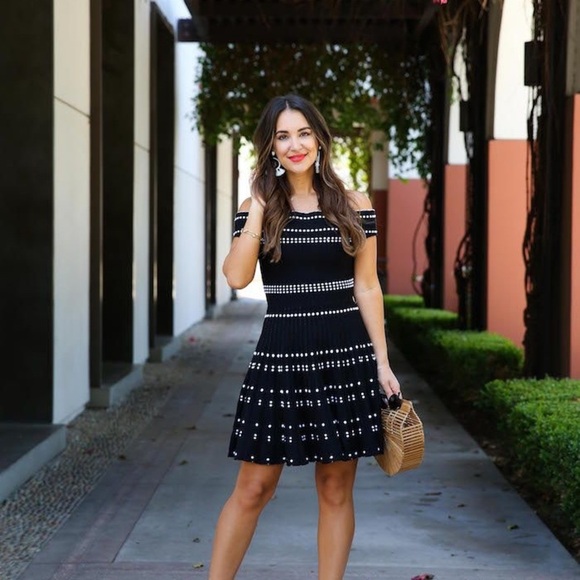 Adelyn Rae Black and White Embellished Off-Shoulder Mini Dress - Picture 2 of 6